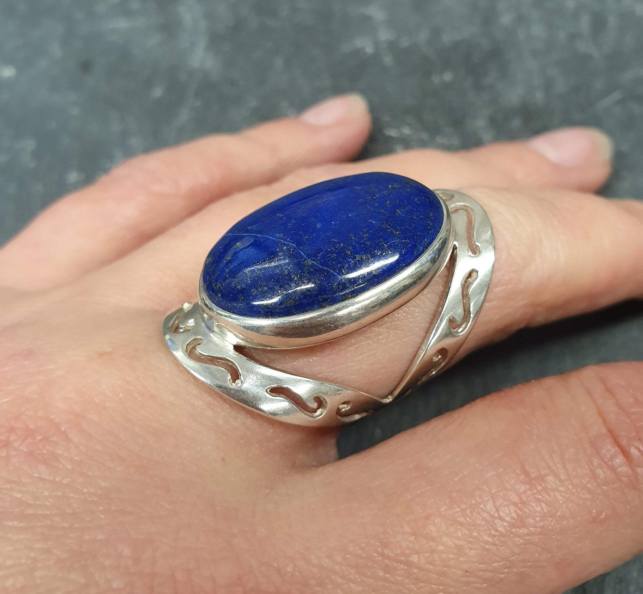 Large Lapis Ring, Lapis Lazuli Ring, Natural Lapis Lazuli, December Birthstone, Blue Ring, Victorian Ring, Solid Silver Ring, Lapis Lazuli
