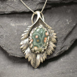 Ocean Jasper Pendant, Large Leaf Pendant, Natural Ocean Jasper, Leaf Pendant, Silver Necklace, Sterling Silver Pendant, Boho Pendant, Jasper