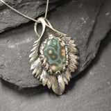 Ocean Jasper Pendant, Large Leaf Pendant, Natural Ocean Jasper, Leaf Pendant, Silver Necklace, Sterling Silver Pendant, Boho Pendant, Jasper