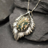 Ocean Jasper Pendant, Large Leaf Pendant, Natural Ocean Jasper, Leaf Pendant, Silver Necklace, Sterling Silver Pendant, Boho Pendant, Jasper