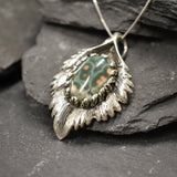 Ocean Jasper Pendant, Large Leaf Pendant, Natural Ocean Jasper, Leaf Pendant, Silver Necklace, Sterling Silver Pendant, Boho Pendant, Jasper