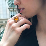 Large Amber Ring - Genuine Amber Ring - Vintage Cocktail Ring