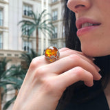 Large Amber Ring - Genuine Amber Ring - Vintage Cocktail Ring