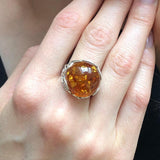 Large Amber Ring - Genuine Amber Ring - Vintage Cocktail Ring