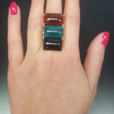 Statement Baguette Ring, Three Stone Ring, Carnelian Ring, Natural Onyx Ring, Long Baguetter Ring, Green Agate Ring, Solid Silver Ring