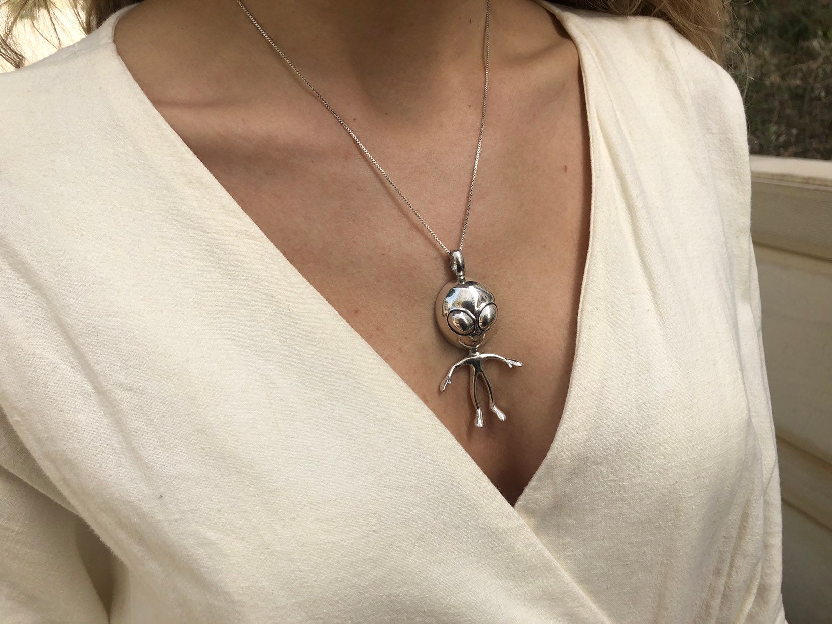 Alien Pendant, Silver Alien Pendant, Artistic Silver Pendant, Spaceman Pendant, Extraterrestrial, Statement Pendant, Solid Silver Pendant