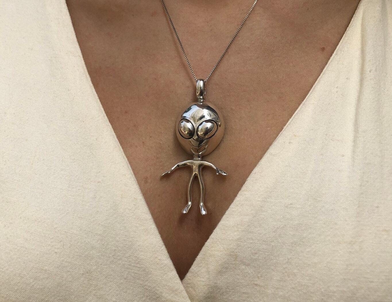 Alien Pendant, Silver Alien Pendant, Artistic Silver Pendant, Spaceman Pendant, Extraterrestrial, Statement Pendant, Solid Silver Pendant