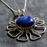 Lapis Pedant, Natural Lapis Necklace, Statement Lapis Pendant, Large Blue Necklace, Blue Flower Pendant, Silver Necklace, Rare By Adina