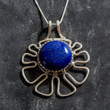 Lapis Pedant, Natural Lapis Necklace, Statement Lapis Pendant, Large Blue Necklace, Blue Flower Pendant, Silver Necklace, Rare By Adina