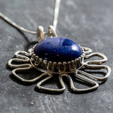 Lapis Pedant, Natural Lapis Necklace, Statement Lapis Pendant, Large Blue Necklace, Blue Flower Pendant, Silver Necklace, Rare By Adina