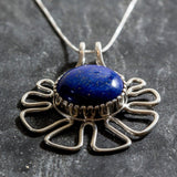 Lapis Pedant, Natural Lapis Necklace, Statement Lapis Pendant, Large Blue Necklace, Blue Flower Pendant, Silver Necklace, Rare By Adina
