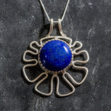 Lapis Pedant, Natural Lapis Necklace, Statement Lapis Pendant, Large Blue Necklace, Blue Flower Pendant, Silver Necklace, Rare By Adina