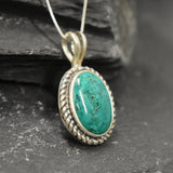 Chrysocolla Pendant, Natural Chrysocolla Necklace, Statement Necklace, Oval Green Pendant, Vintage Pendant, Silver Necklace, Rare By Adina