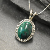 Chrysocolla Pendant, Natural Chrysocolla Necklace, Statement Necklace, Oval Green Pendant, Vintage Pendant, Silver Necklace, Rare By Adina