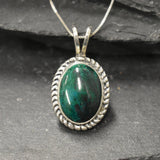 Chrysocolla Pendant, Natural Chrysocolla Necklace, Statement Necklace, Oval Green Pendant, Vintage Pendant, Silver Necklace, Rare By Adina