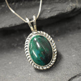 Chrysocolla Pendant, Natural Chrysocolla Necklace, Statement Necklace, Oval Green Pendant, Vintage Pendant, Silver Necklace, Rare By Adina