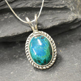 Chrysocolla Pendant, Natural Chrysocolla Necklace, Statement Necklace, Oval Green Pendant, Vintage Pendant, Silver Necklace, Rare By Adina