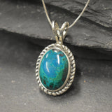 Chrysocolla Pendant, Natural Chrysocolla Necklace, Statement Necklace, Oval Green Pendant, Vintage Pendant, Silver Necklace, Rare By Adina