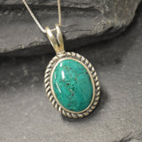 Chrysocolla Pendant, Natural Chrysocolla Necklace, Statement Necklace, Oval Green Pendant, Vintage Pendant, Silver Necklace, Rare By Adina