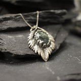 Seraphinite Pendant, Natural Seraphinite, Large Leaf Pendant, Sterling Silver Pendant, Statement Necklace, Heavy Pendant, Seraphim Pendant