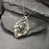 Seraphinite Pendant, Natural Seraphinite, Large Leaf Pendant, Sterling Silver Pendant, Statement Necklace, Heavy Pendant, Seraphim Pendant