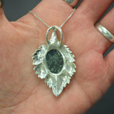 Seraphinite Pendant, Natural Seraphinite, Large Leaf Pendant, Sterling Silver Pendant, Statement Necklace, Heavy Pendant, Seraphim Pendant