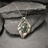Seraphinite Pendant, Natural Seraphinite, Large Leaf Pendant, Sterling Silver Pendant, Statement Necklace, Heavy Pendant, Seraphim Pendant