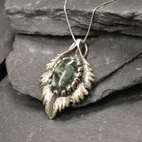 Seraphinite Pendant, Natural Seraphinite, Large Leaf Pendant, Sterling Silver Pendant, Statement Necklace, Heavy Pendant, Seraphim Pendant