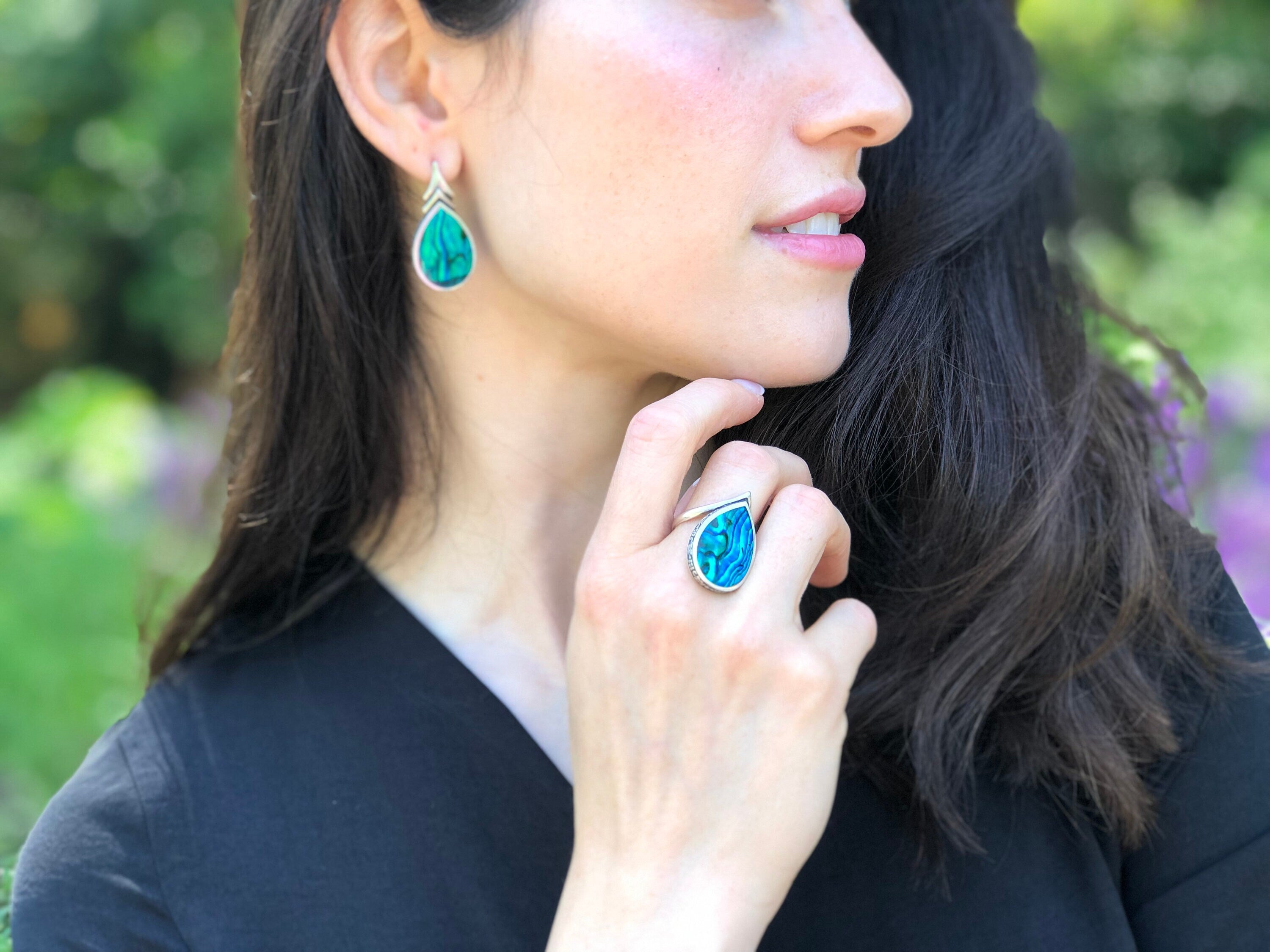 Pearl Shell Earrings, Mother of Pearl, Teardrop Earrings, Blue Shell Earrings, Blue Green Earrings, Ocean Blue Earrings, 925 Silver Earrings