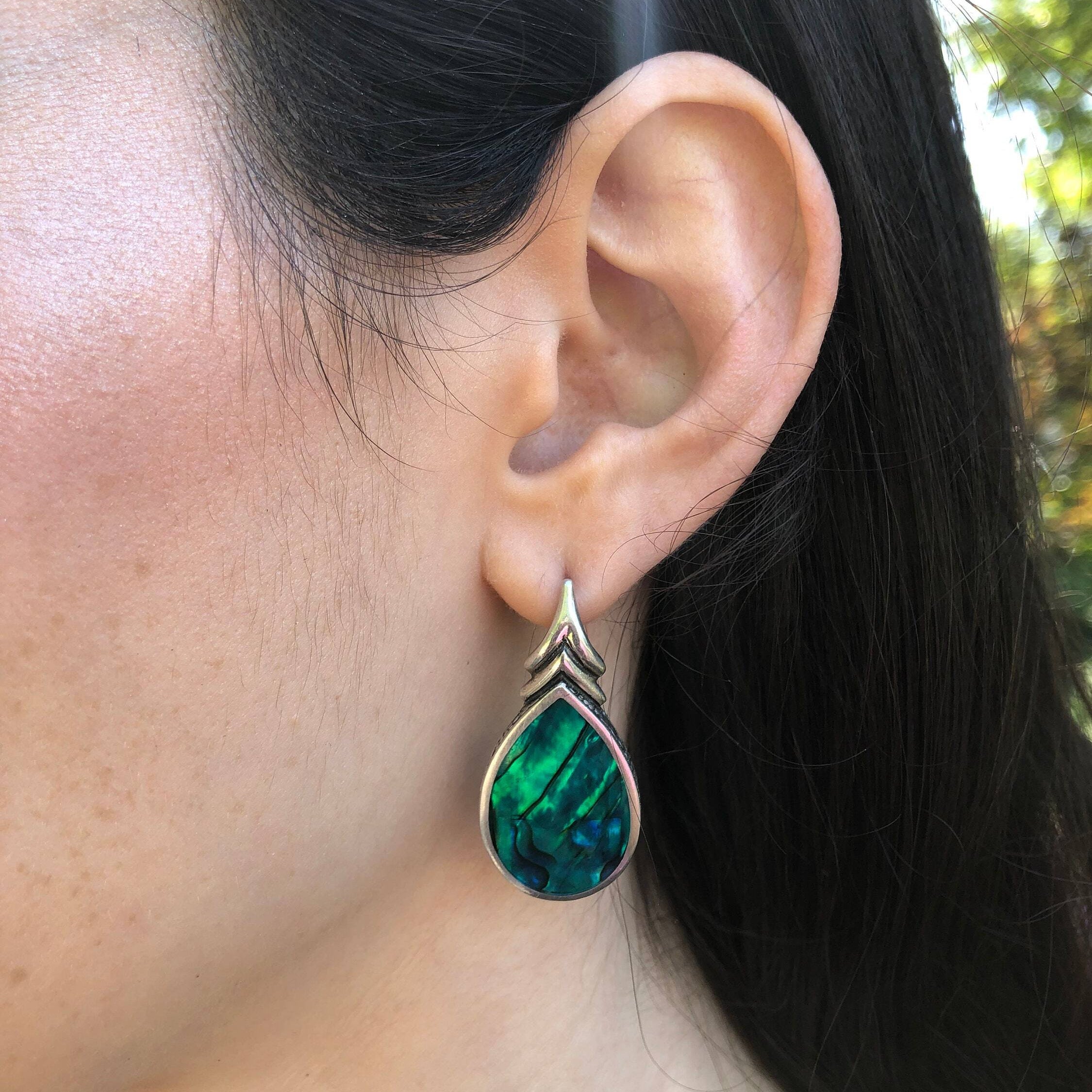 Pearl Shell Earrings, Mother of Pearl, Teardrop Earrings, Blue Shell Earrings, Blue Green Earrings, Ocean Blue Earrings, 925 Silver Earrings