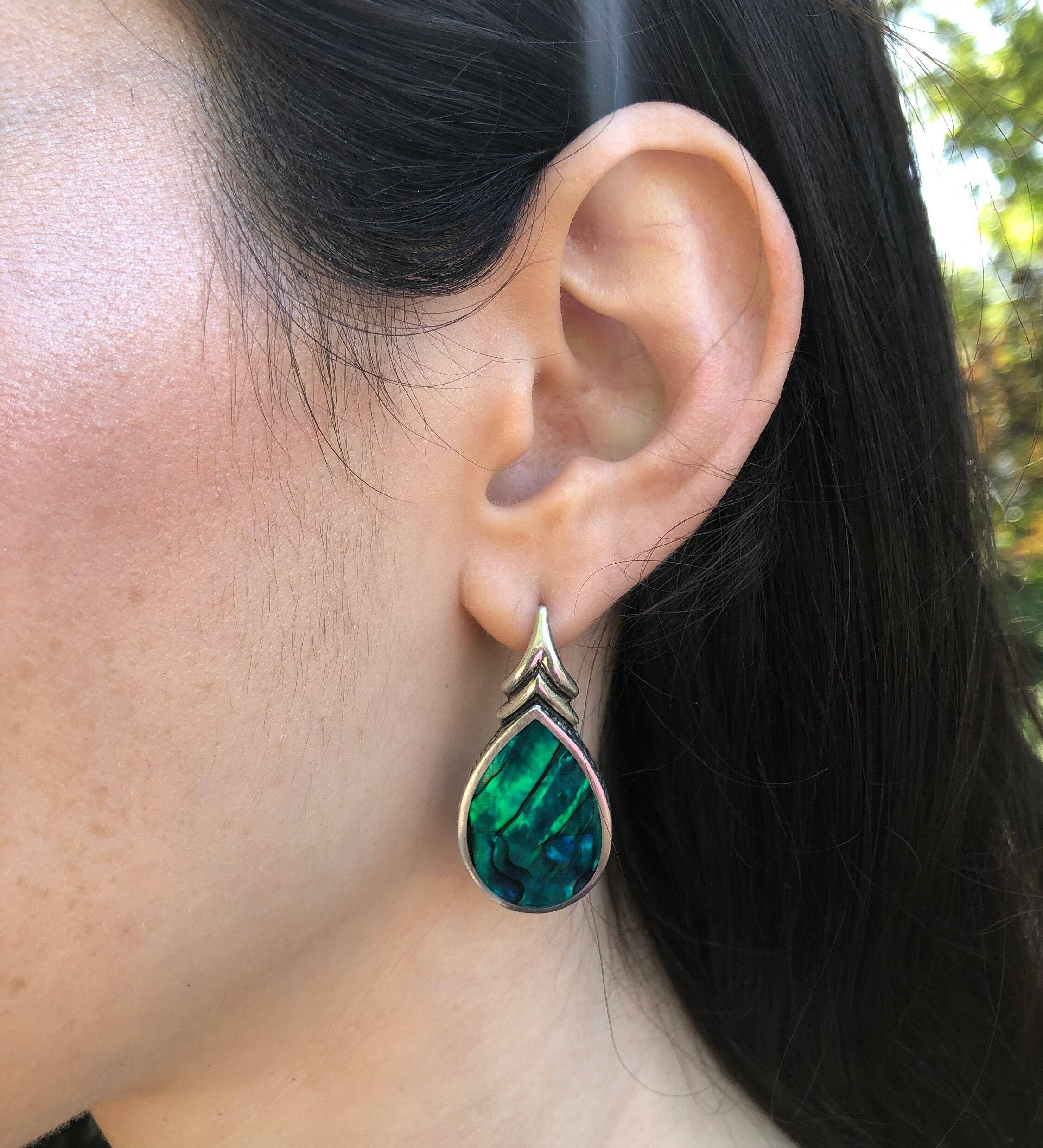 Pearl Shell Earrings, Mother of Pearl, Teardrop Earrings, Blue Shell Earrings, Blue Green Earrings, Ocean Blue Earrings, 925 Silver Earrings