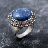 Round Large Ring, Kyanite Ring, Natural Kyanite Ring, Mystic Topaz Ring, Natural Topaz, Statement Ring, Solid Silver Ring, Topaz, Kyanite