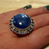 Round Large Ring, Kyanite Ring, Natural Kyanite Ring, Mystic Topaz Ring, Natural Topaz, Statement Ring, Solid Silver Ring, Topaz, Kyanite
