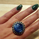 Round Large Ring, Kyanite Ring, Natural Kyanite Ring, Mystic Topaz Ring, Natural Topaz, Statement Ring, Solid Silver Ring, Topaz, Kyanite