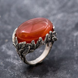 Carnelian Ring, Red Agate Ring, Statement Ring, Leaf Ring, Vine Ring, Artistic Silver Ring, Large Silver Ring, Unique Ring, Red Carnelian