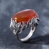 Carnelian Ring, Red Agate Ring, Statement Ring, Leaf Ring, Vine Ring, Artistic Silver Ring, Large Silver Ring, Unique Ring, Red Carnelian