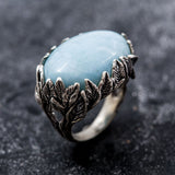 Statement Ring, Aquamarine Ring, Natural Aquamarine, Leaf Ring, Large Aquamarine, March Birthstone Ring, Unique Artistic Ring, Aquamarine