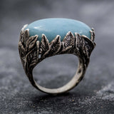 Statement Ring, Aquamarine Ring, Natural Aquamarine, Leaf Ring, Large Aquamarine, March Birthstone Ring, Unique Artistic Ring, Aquamarine