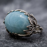 Statement Ring, Aquamarine Ring, Natural Aquamarine, Leaf Ring, Large Aquamarine, March Birthstone Ring, Unique Artistic Ring, Aquamarine