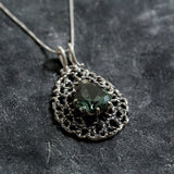 Green Diamond Pendant, Created Diamond, Green Stone Pendant, Large Pendant, Statement Pendant, Artisan Necklace, Solid Silver Pendant,Silver