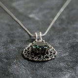 Green Diamond Pendant, Created Diamond, Green Stone Pendant, Large Pendant, Statement Pendant, Artisan Necklace, Solid Silver Pendant,Silver