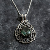 Green Diamond Pendant, Created Diamond, Green Stone Pendant, Large Pendant, Statement Pendant, Artisan Necklace, Solid Silver Pendant,Silver