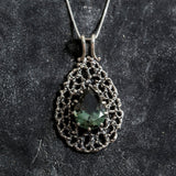 Green Diamond Pendant, Created Diamond, Green Stone Pendant, Large Pendant, Statement Pendant, Artisan Necklace, Solid Silver Pendant,Silver