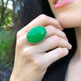 Green Agate Ring, Natural Green Agate, Large Green Ring, Big Oval Ring, Vintage Ring, Large Heavy Ring, Taurus Birthstone, Solid Silver Ring