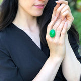 Green Agate Ring, Natural Green Agate, Large Green Ring, Big Oval Ring, Vintage Ring, Large Heavy Ring, Taurus Birthstone, Solid Silver Ring