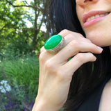 Green Agate Ring, Natural Green Agate, Large Green Ring, Big Oval Ring, Vintage Ring, Large Heavy Ring, Taurus Birthstone, Solid Silver Ring