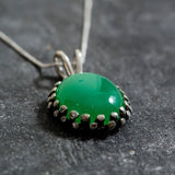 Chrysoprase Pendant, Natural Chrysoprase, Large Oval Pendant, Green Pendant, Vintage Pendant, Chrysoprase Necklace, Solid Silver Pendant