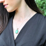 Chrysoprase Pendant, Natural Chrysoprase, Large Oval Pendant, Green Pendant, Vintage Pendant, Chrysoprase Necklace, Solid Silver Pendant