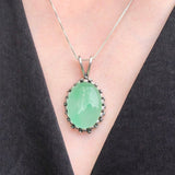 Chrysoprase Pendant, Natural Chrysoprase, Large Oval Pendant, Green Pendant, Vintage Pendant, Chrysoprase Necklace, Solid Silver Pendant