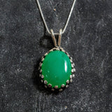 Chrysoprase Pendant, Natural Chrysoprase, Large Oval Pendant, Green Pendant, Vintage Pendant, Chrysoprase Necklace, Solid Silver Pendant